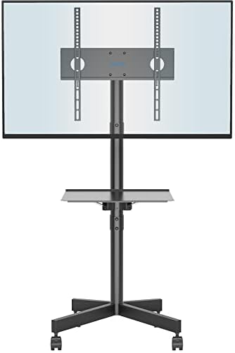 BONTEC Mobiler TV Ständer auf Rollen für 23-60 Zoll Plasma/LCD/LED Fernseher, Tragbarer mit Laptopablage, Höhenverstellbarer Rollbarer TV Wagen bis 25kg, max. VESA 400x400mm
