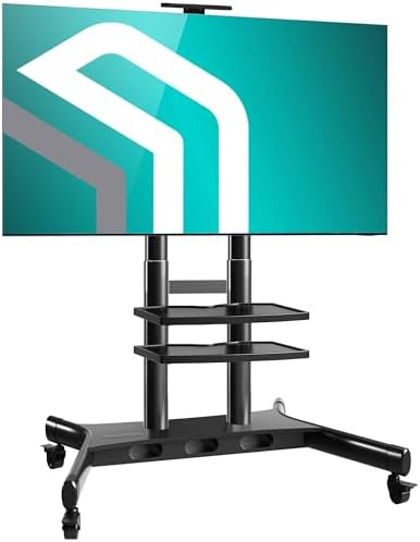 ONKRON Mobiler TV Ständer rollbar - TV Standfuss schwenkbar & höhenverstellbar für 50-86 Zoll LED Flach&Curved TV Standfuß VESA 800x500 bis zu 90.9 kg Schwarz