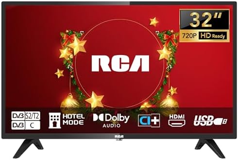 RCA 32 Zoll Fernseher LED TV HD Ready Triple Tuner(DVB-T/T2-C-S/S2) Dolby Audio HDMI USB Anschluss Fire TV Apple TV PS5 Xbox Hotel Modell Schlafzimmer Lounge Hotel RB32H(2023)