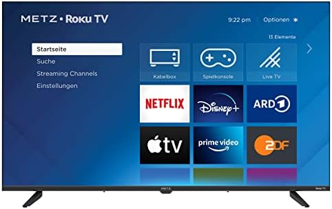 METZ Blue Roku TV, HD Smart TV, 32 Zoll, 80 cm, Fernseher mit Triple Tuner, TV mit WLAN, LAN, HDMI, USB, 2 Monate RTL+ GRATIS, 32MTD3011Z