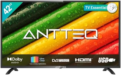 Antteq AB42D1 Fernseher 42 Zoll (TV 107 cm), Dolby Audio, LED, Triple Tuner DVB-C / T2 / S2, CI+, HDMI, Mediaplayer per USB, digitaler Audioausgang, incl. Hotelmodus