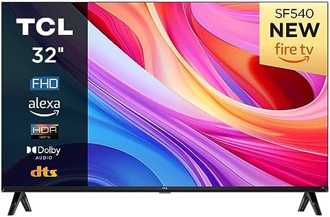 TCL 32SF540-32 Zoll FHD Smart Fernseher - HDR & HLG-Dolby Audio-DTS Virtual X/DTS-HD-Metall Randlos-Dual-Band WiFi 5-mit Fire OS 7 System, Schwarz 1080p