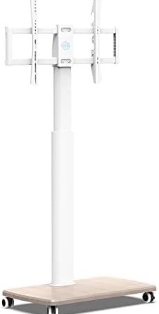 FITUEYES TV Bodenständer Rollbar mit Holzablage TV Standfuß TV Ständer Fernsehstand mit Rollen höhenverstellbar schwenkbar für 32 bis 70 Zoll Flachbildschirm bis zu 40kg. Max. VESA. 400 * 600