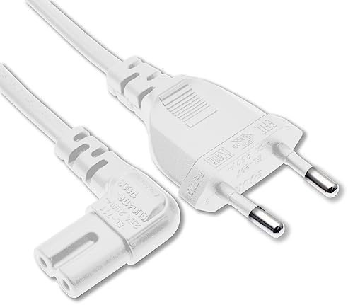 SHAFI® TV Kabel 3M Eurostecker – Zertifiziertes Netzkabel 2 Polig 90Grad Rechtwinkliges IEC C7 Kabel – Kompatibles PS5 PS4 Slim Euro Netzkabel Xbox Series X LG Samsung TV Stromkabel 3M-Weiss