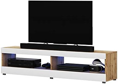 Selsey Viansola - TV-Lowboard hängend/stehend in Eiche Matt/Weiß Hochglanz mit LED, 100 cm