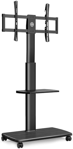 FITUEYES TV Bodenständer Rollbar mit Holzablage TV Standfuß TV Ständer Fernsehstand mit Rollen höhenverstellbar schwenkbar für 32 bis 70 Zoll Flachbildschirm bis zu 40kg. Max. VESA. 400 * 600