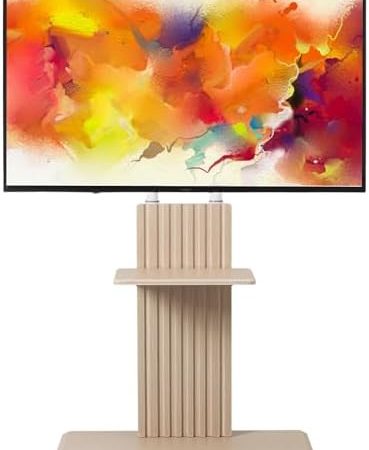 ETHU TV Ständer Standfuß TV Bodenständer mit Holzablage Fernsehständer geeignet für große Fernseher ,Höhenverstellbar Schwenkbar TV Stand mit Verstellbarer Ablage