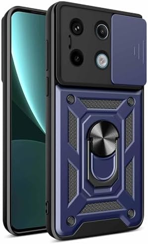 WBWONE Hülle für Xiaomi Redmi Note 13 Pro 5G / Poco X6 5G, TPU/PC Stoßfest Schutzhülle Handyhülle mit 360 ° Drehung Fingerring Stände Und Verschiebbare Kameraabdeckung, Blau