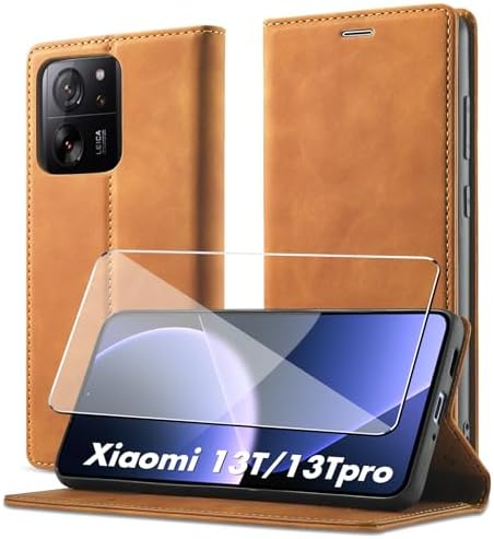 Byvuwiay Handyhülle für Xiaomi 13T/13T Pro 5G, Leder Stoßfeste Schutzhülle,Kartensteckplatz und Standfunktion, Klappbar Flip Premium PU Leather Hülle für Xiaomi 13T/13T Pro 5G, Braun