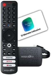 waipu.tv 4K Stick + 12 Monate Perfect Plus | TV-Kombi | Fernsehen über WLAN | Fernbedienung mit Schnellwahltasten (mit TV-Steuerungstasten) | HDMI | 4K | HDR
