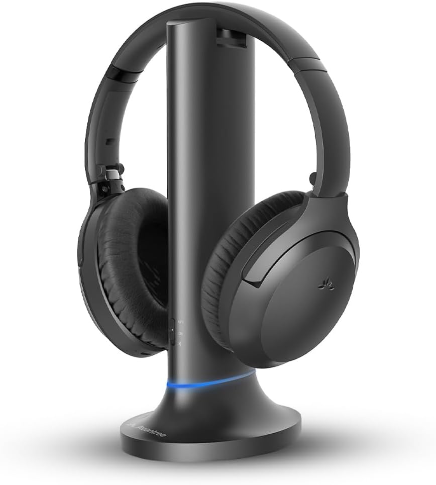 Avantree Opera – Kabellose TV Funkkopfhörer zum Fernsehen, guter Ton, Bequeme Passform für Senioren 35 Std. Bluetooth Kopfhörer, Passthrough Funktion, 50m Reichweite, Sender & Ladestation 2 in 1