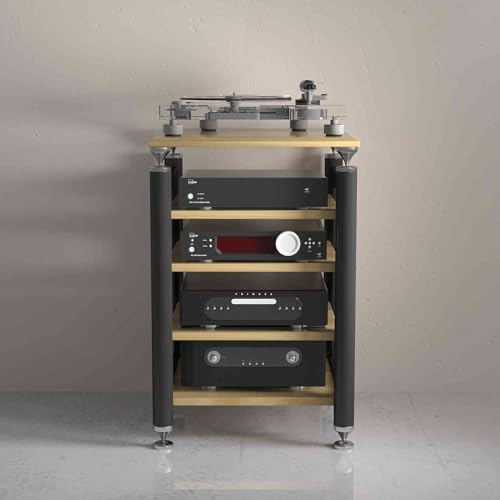 YQMHEZ Schwebende Regale aus Holz, Standhalterung for Audio- und Videomedien, AV-Schrank mit offenem Ende, for DVD-Player, Spielekonsolen, Kabelboxen, TV-Zubehör(Black+Wood,5 Tier)