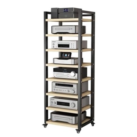 WDJBPSH Druckerständer 5/6 / 7/8 - Ebene Stereo-Medienwagen Mit Höhenverstellbarem Regal, Groß Unterhaltung Stereokomponenten-Ständer für Verstärker/Player/TV-Zubehör(8 Tier-60cm Wide)