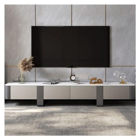 TV Schrank Hängend Luxuriöser TV-Ständer mit Schieferplatte und Metallbeinen, moderner Entertainment-Center-Medienkonsolentisch mit 4 Schubladen zur Wohnzimmerdekoration, 78,7/86,6 Zoll TV Board Hänge
