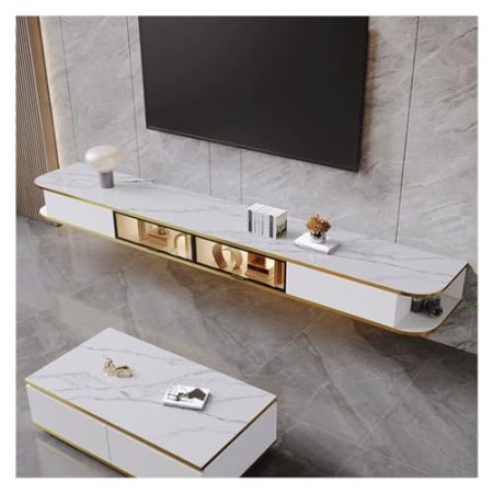 Wandmontierte TV-Konsole Schwebender TV-Ständer, modernes, an der Wand montiertes hängendes TV-Schrank-Entertainment-Center mit 2 Schubladen und 2 Türen, komplett montiert, 78,7"/94,4'' Fernsehständer