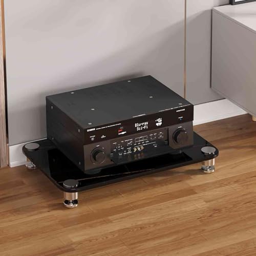 YQMHEZ Audio-Rack, Stereoschrank mit 1–4 Ebenen, Audio-Video-Medienständer mit verstellbaren Regalen, Türen aus gehärtetem Glas und Kabelmanagement, for Player, TV-Zubehör(Nero,1 Tier 23.6"x15.7"x3.9"