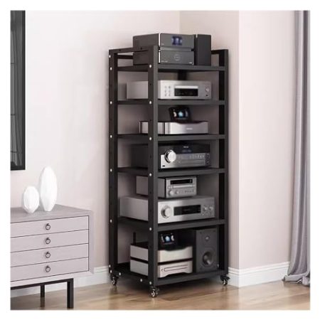 audio rack hifi regal 6-stufiger Stereo-Ständer, Komponenten-Audio-/Video-Rack, Heimbüro, Wohnzimmer, Verstärker, DVD-/CD-Player, TV-Zubehör, Receiver, Spiel, AV-Medien-Aufbewahrungsregal, Eck-Enterta