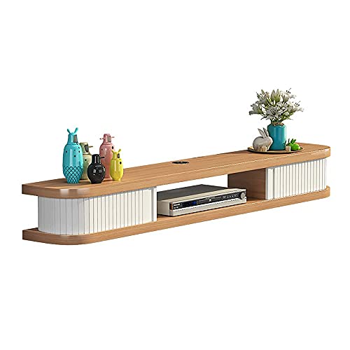 TV-Schrank aus Massivholz, schwimmend, Wandmontage, TV-Schrank für Wohnzimmer, Schlafzimmer, Media-Center mit Set-Top-Box und Router-Regal, 100 cm