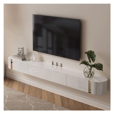 TV Board hängend Luxuriöser moderner TV-Ständer, Entertainment-Center mit 2 Schubladen und Regalen, Medienkonsolentisch mit großem Fassungsvermögen, TV-Schrank mit Stauraum for das Wohnzimmer Schwimme