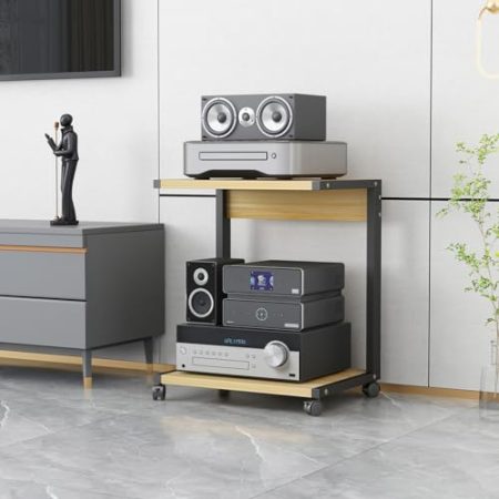 Generisch Beweglicher Medienständer mit 2 Ebenen, multifunktionales offenes Lagerregal für DVD-Player/TV-Boxen/Spielekonsolen/TV-Zubehör, Audio-Video-Stereo-Komponentenschrank (B, H 65 cm)