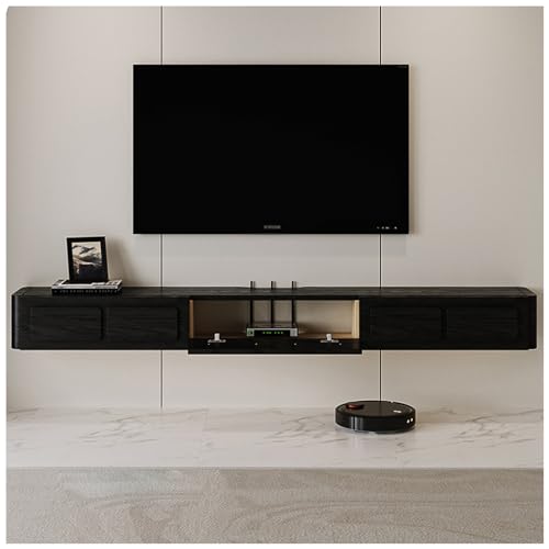 47-Zoll-Schwebe-TV-Ständer, an der Wand montierter TV-Schrank, Unterhaltungsmedienkonsole, schwebende Regale mit Tür, für die Aufbewahrung unter dem Fernseher (Farbe: Schwarz, Größ