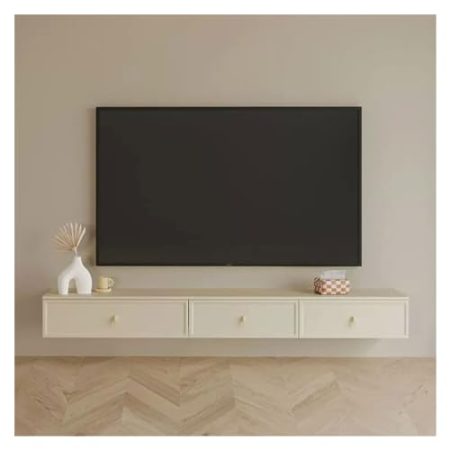 Hängend TV Board 78,7" schwebende TV-Konsole, moderner schwebender TV-Ständer zur Wandmontage mit 3 Schubladen, Aufbewahrungsregal for Medienkonsolen aus Holz, TV-Schrank for Wohnzimmer und Schlafzimm