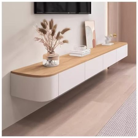 An der Wand montierter TV-Schrank, schwebender TV-Ständer, Unterhaltungsmedienkonsole, schwebende Regale mit Tür, für die Aufbewahrung unter dem Fernseher (Farbe: Weiß, Größe: 140