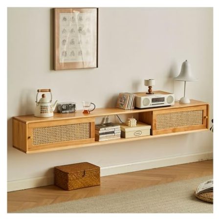 TV Lowboard Hängend Schwebender TV-Ständer aus Holz mit Schränken, Ausstellungsregalen und Schiebetüren, 47,2''/59''/70,8'' wandmontiertes Entertainment-Center, moderne Medienkonsole for unter dem Fer