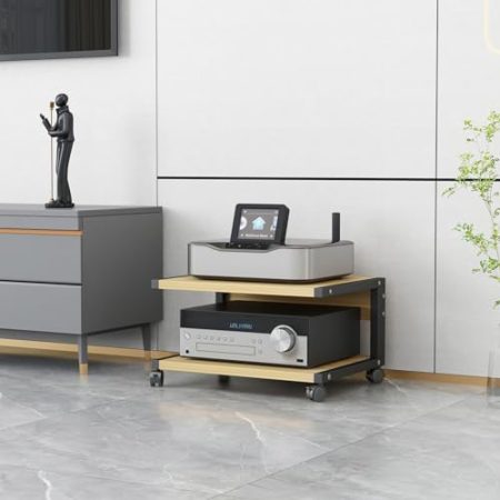 HPTHLY Beweglicher Medienständer mit 2 Ebenen, multifunktionales offenes Lagerregal für DVD-Player/TV-Boxen/Spielekonsolen/TV-Zubehör, Audio-Video-Stereo-Komponentenschrank