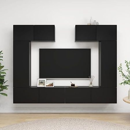 AJJHUUKI Home Outdoor Others6-teiliges TV-Schrank-Set, Schwarz, Holzwerkstoff