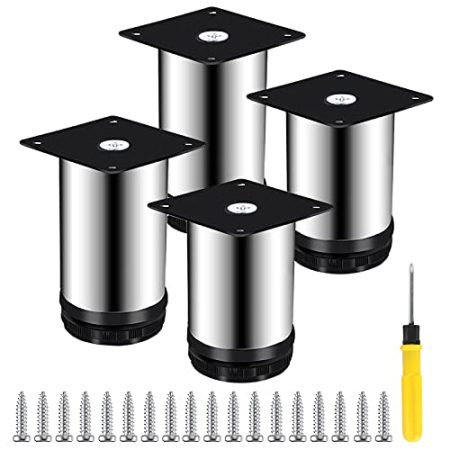 TONZN Möbelbeine aus Edelstahl, 4 Stück, Zubehör für Möbelbeschläge, mit Schrauben, Beine für Schrank, Couchtisch, TV-Ständer, Möbelfüße aus Metall, Schwarz 15 cm (Silber 10 cm)