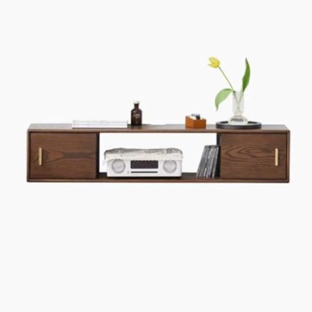 TV Lowboard Hängend Home Holz-TV-Entertainment-Center, moderner TV-Wand-TV-Ständer, TV-Schrank mit offenem Ablagefach und Schiebetüren TV Schrank Hängend ( Color : Walnut , Size : 130*25*25cm )