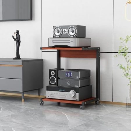 HPTHLY Beweglicher Medienständer mit 2 Ebenen, multifunktionales offenes Lagerregal für DVD-Player/TV-Boxen/Spielekonsolen/TV-Zubehör, Audio-Video-Stereo-Komponentenschrank