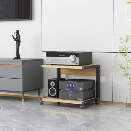 HiFi-Ständer mit 2 Etagen und beweglichem, offenem Aufbewahrungsregal für DVD-Player, TV-Box, Spielkonsolen, TV-Zubehör, Audio-Video, Stereo-Komponentenschrank, 35 cm Höhe