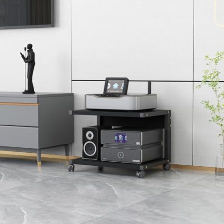 Zweistöckiger Ständer mit offenem Aufbewahrungsregal für Mediaplayer und Spielkonsolen, Audio-Video-Komponentenschrank für TV-Zubehör, beweglich und multifunktional (schwarz, Höhe 35 cm)