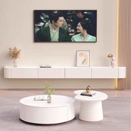 Hängender TV-Schrank, Holz-Unterschrank für die Aufbewahrung unter dem Fernseher, Moderne Entertainment-Einheit mit 3/4 Stauraum, Konsolen-Entertainment-Regal (180 cm)