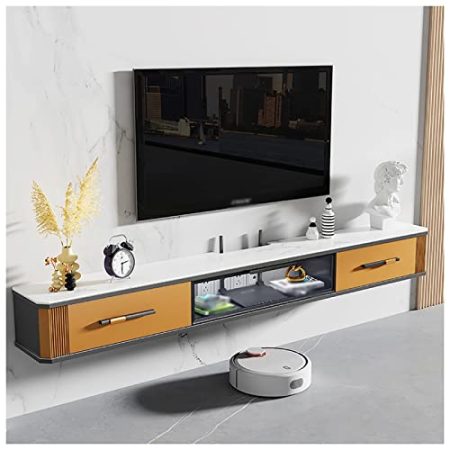 ZXNANA Schwimmender TV-Ständer, wandmontierter TV-Schrank, Regale für Medienkonsolen-Aufbewahrungskomponenten, mit Kabellöchern (Orange a)