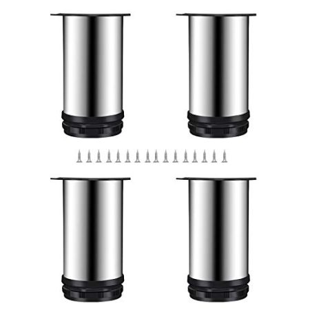 TONZN Möbelbeine aus Edelstahl – runde Schrankfüße – Schrank-, Couchtisch- und TV-Ständerbeine, 4 Stück, silberfarben, 12 cm, 15 cm, 18 cm, Möbel-Hardware-Zubehör (Silber 20 cm)