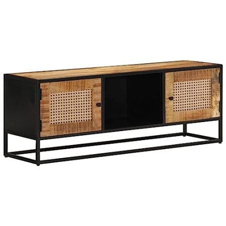 AUUIJKJF Home Outdoor SonstigesTV-Schrank, 110 x 30 x 40 cm, Massivholz, Mango & Eisen