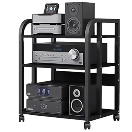 HDYZJQ HiFi Rack AV-Medienständer, Stereo-Komponentenschrank aus Holz, Rollwagen für Audiogeräte, 2/3/4-stufiges Regal, Lagerregal für Drucker, TV-Box, Zubehör(50x40x58cm)
