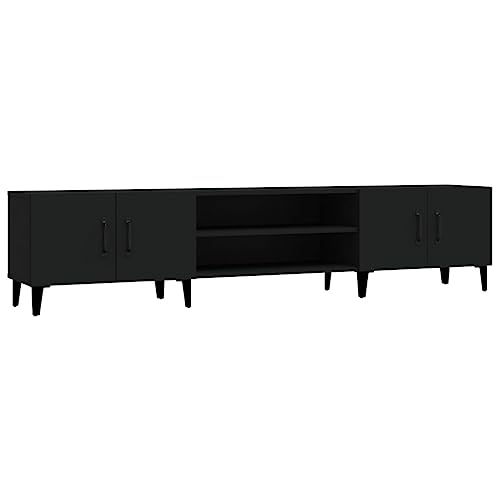 vidaXL TV Schrank, Fernsehtisch mit 4 Fächern 4 Türen, Fernsehschrank Lowboard für Wohnzimmer Schlafzimmer, TV Board Sideboard, Schwarz Holzwerkstoff