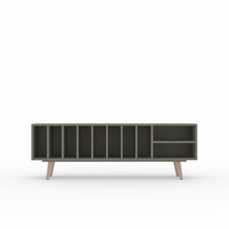 TV Schrank "SILENE", lackiert NCS 5005g50y Dunkelgrau, Zementgrau, Betongrau, Vinyl und Plattenspieler skandinavisches Sideboard, 180 x 56 x 43 cm