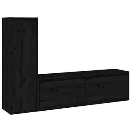 GaRcan 3X TV-Schränke aus massivem Kiefernholz für Zuhause, Innenbereich, Schlafzimmer, Wohnzimmer, Entertainment-Center, HiFi-Schrank, Holz-TV-Ständer, Regal, Möbel, Weiß (Schwarz)