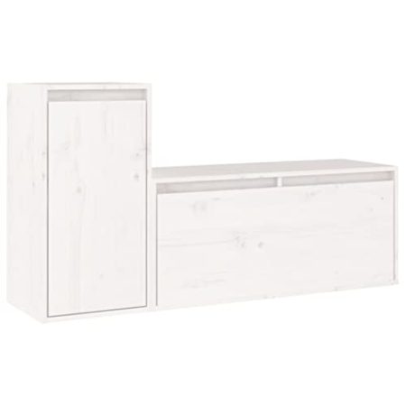 GaRcan 2X TV-Schränke aus massivem Kiefernholz für Zuhause, Innenbereich, Schlafzimmer, Wohnzimmer, HiFi-Schrank, Holz-TV-Ständer, Regal, Möbel, Honigbraun (weiß)
