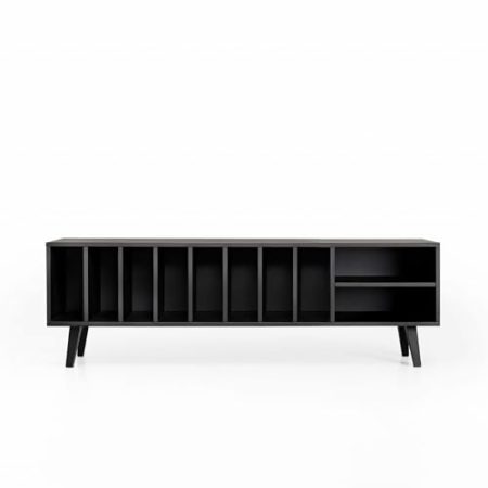 TV Schrank "SILENE", schwarz, Vinyl und Turntable skandinavisches Sideboard, 190 x 56 x 43 cm