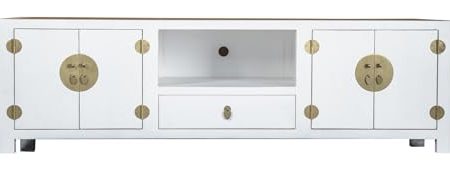 Fine Asianliving Chinesischer TV Lowboard Weiss Bambus B190xT56xH56cm Chinesischer TV Schrank China Oriental Asiatique Fernsehschrank TV Regal TV Tisch TV Möbel TV Board