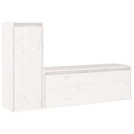 GaRcan 2X TV-Schränke aus massivem Kiefernholz für Zuhause, Innenbereich, Schlafzimmer, Wohnzimmer, Unterhaltungszentrum, HiFi-Schrank, Holz-TV-Ständer, Regaleinheit, Möbel, Grau (Weiß)