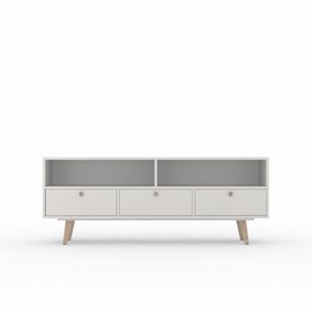 TV Schrank "GRASS", NCS 1500n lackiert Hellgrau, 3 Schubkästen, 2 Einlegeböden, skandinavisches Sideboard, 200 x 66 x 43 cm