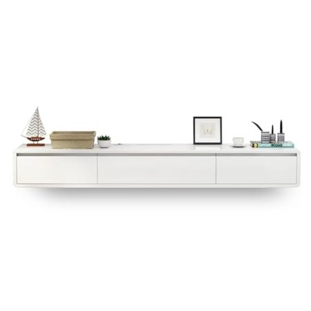 An der Wand montierter TV-Schrank, schwebende TV-Regale mit Türen und Schubladen, an der Wand montierte Entertainment-Center-Medienkonsole mit Kabelloch, Aufbewahrungsschrank unter dem Ferns