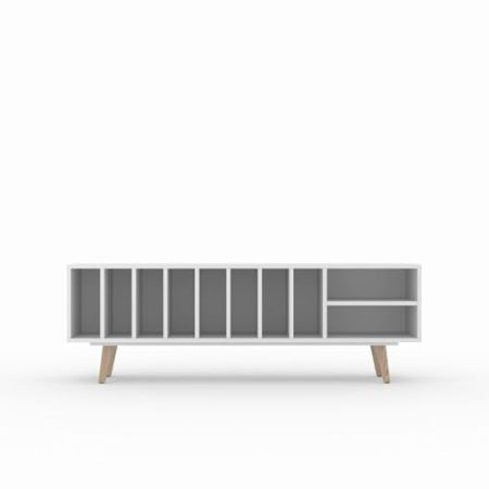 TV Schrank "SILENE", lackiert Weiß, Vinyl und Turntable skandinavisches Sideboard, 170 x 56 x 43 cm